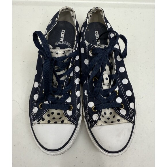 Converse Size 4 All-Star Navy White Polka Dots Canvas Sneakers Shoes Unisex - Picture 2 of 8